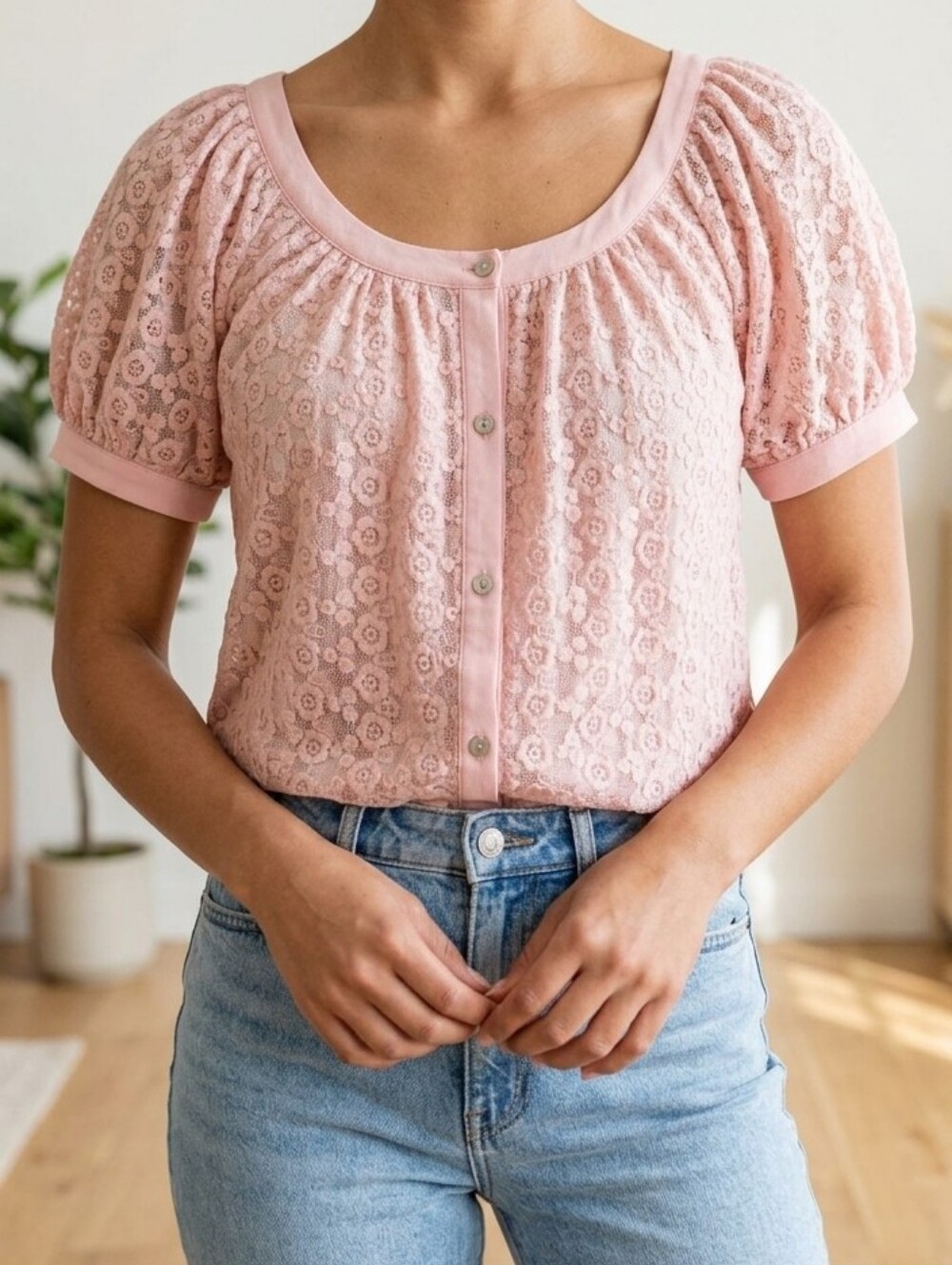 LC Lauren Conrad Blush Pink Short-Sleeve Scoop-Neck Button Cardigan